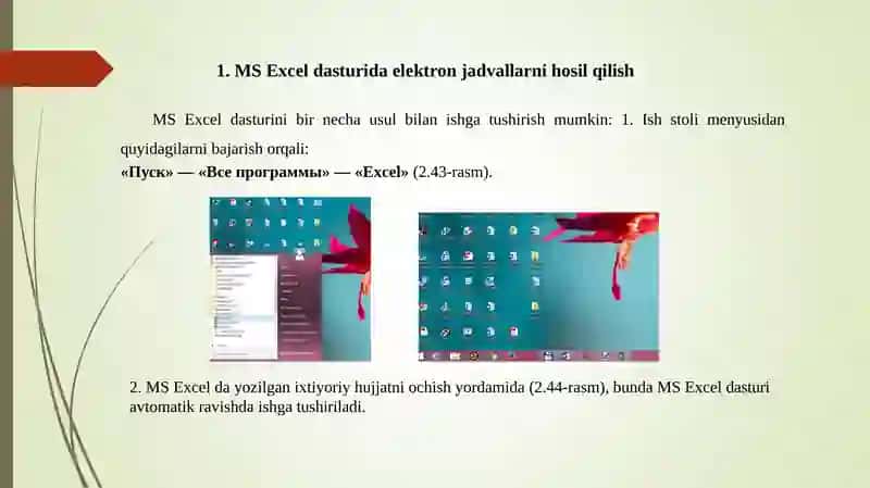 Eelektron jadvallar .MS Excel dasturi. 2