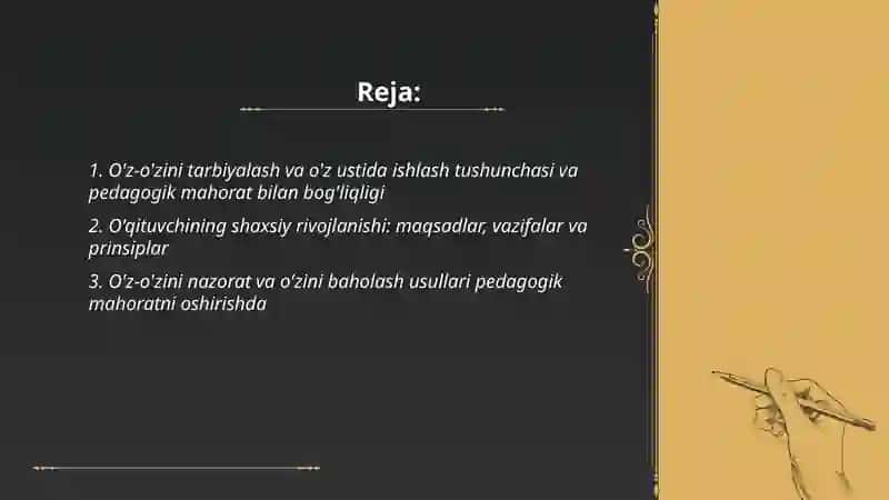 O'z-o'zini tarbiyalash va o'z ustida ishlash 2