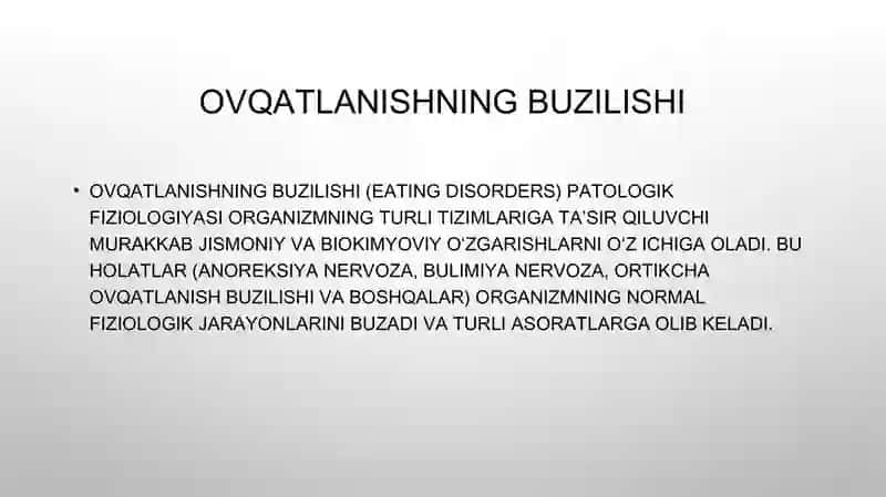 Ovqatlanishning buzilishi. Jigar patalogiyasi 2