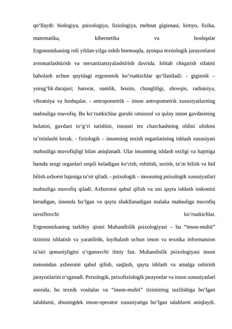 Ergonomika va inson faoliyati 2