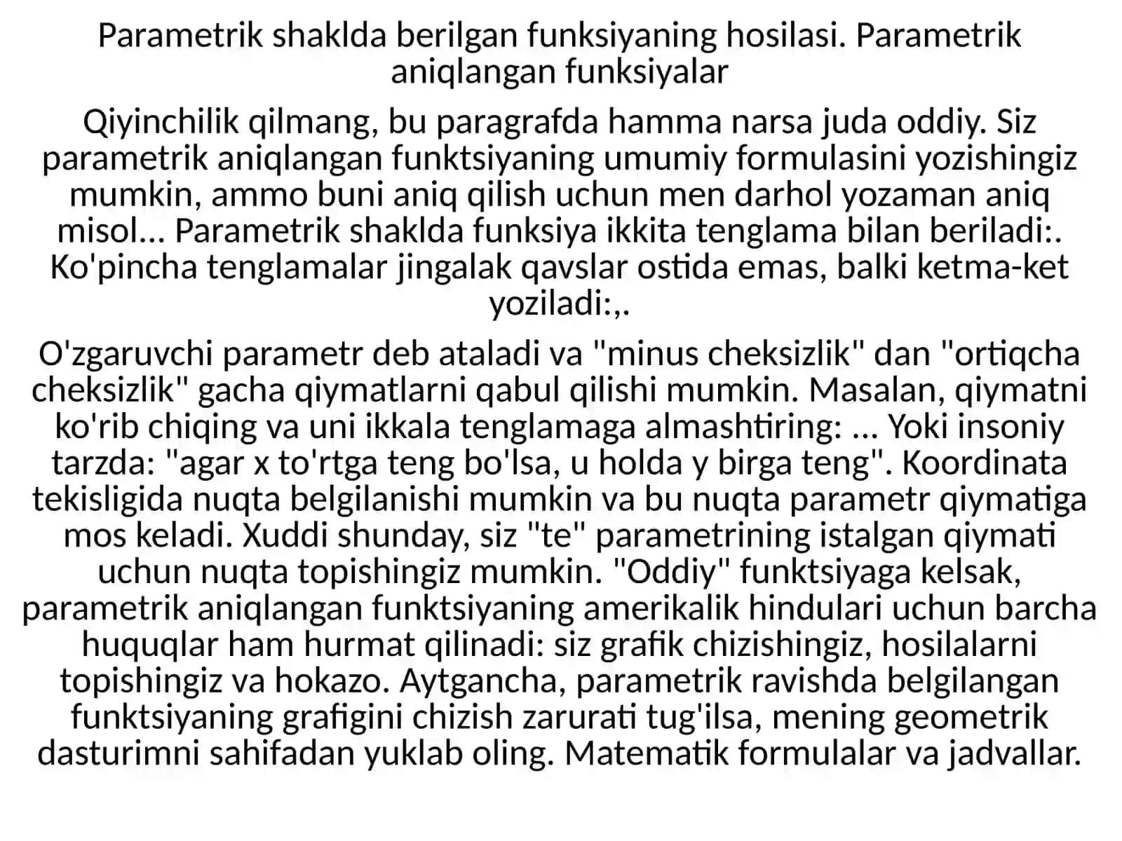 Parametrik shaklda funksiya 2
