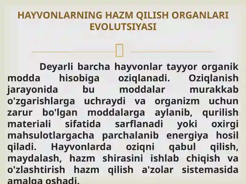 HAYVONLARNING HAZM QILISH ORGANLARI EVOLUTSIYASI 2