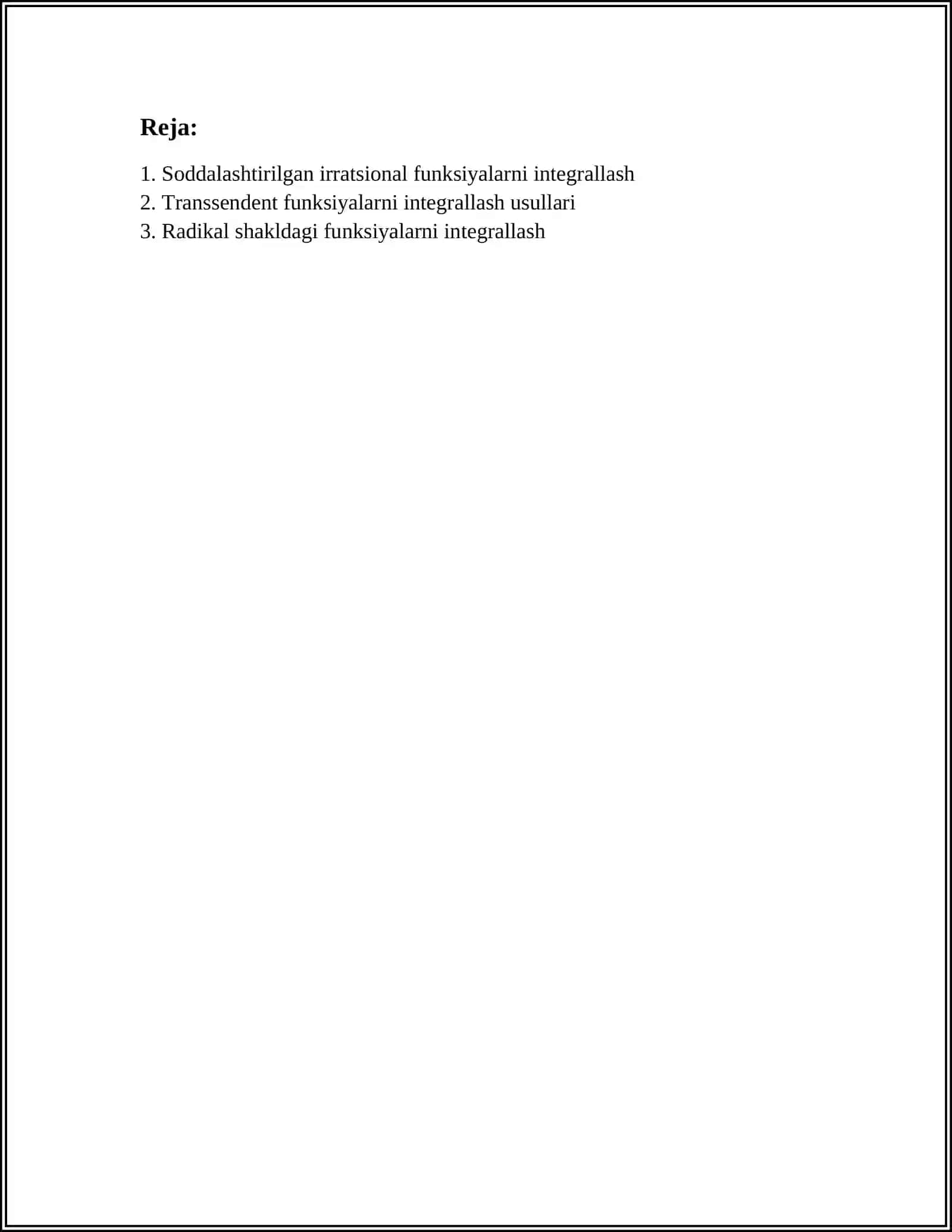 SODDA IRROTSIONAL VA TRANSSENDENT FUNKSIYALARNI INTEGRALLASH 2