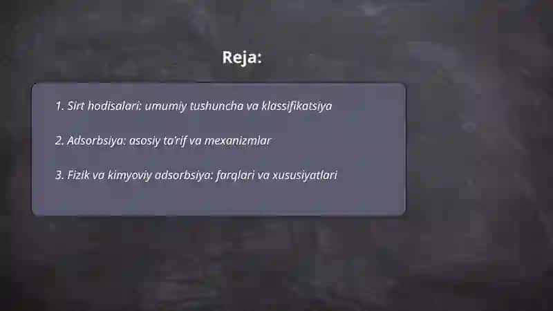 Sirt hodisalari va adsorbsiya. Xromatografiya 2
