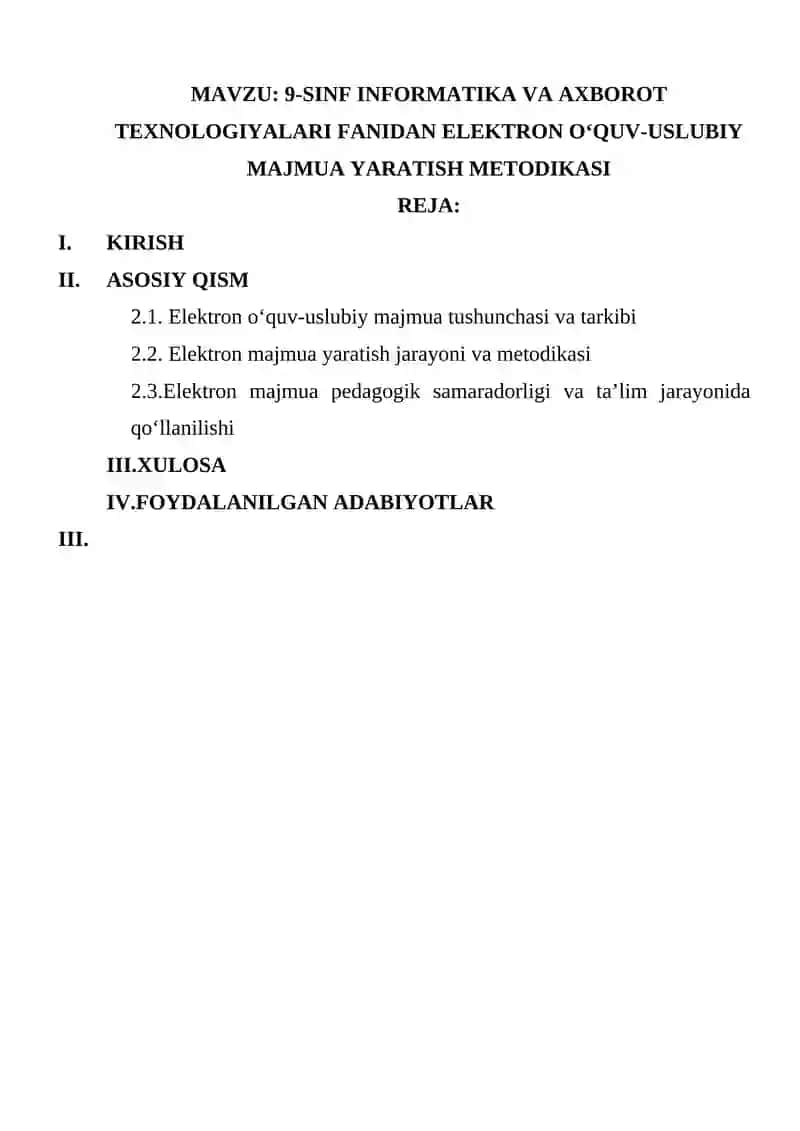 9-SINF INFORMATIKA VA AXBOROT TEXNOLOGIYALARI FANIDAN ELEKTRON O‘QUV-USLUBIY MAJMUA YARATISH METODIKASI 2