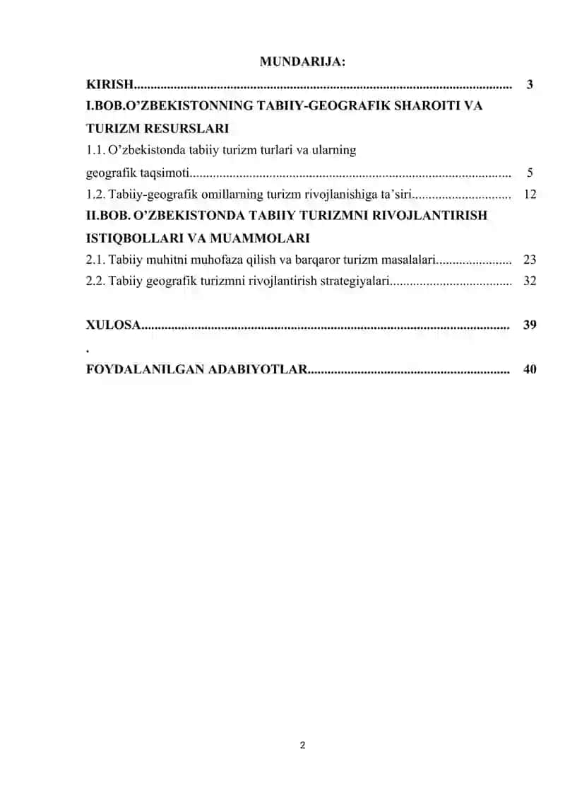 O’ZBEKISTONDA TURIZMNING TABIY GEOGRAFIK JIXATLARI 2