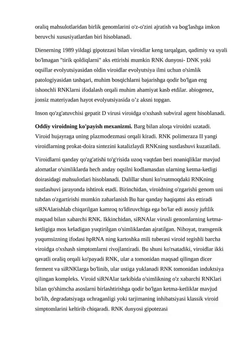Viroidlar va ularning ahamiyati. 2