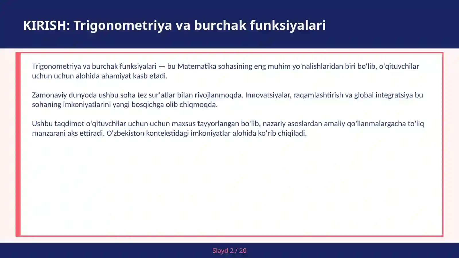 TRIGONOMETRIYA VA BURCHAK FUNKSIYALARI 2
