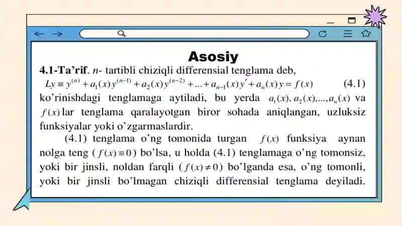 Yuqori tartibli chiziqli differensial tenglamalar 2
