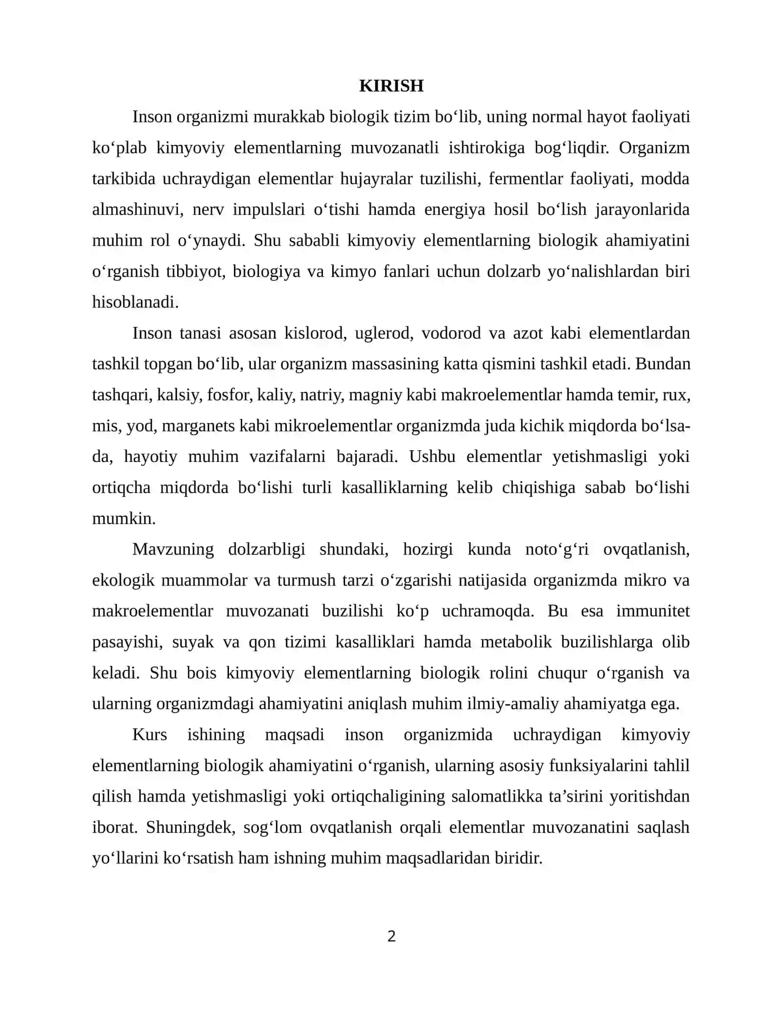 ORGANIMZDAGI KIMYOVIY ELEMENTLARNING BIOLOGIK OʻRNI 2