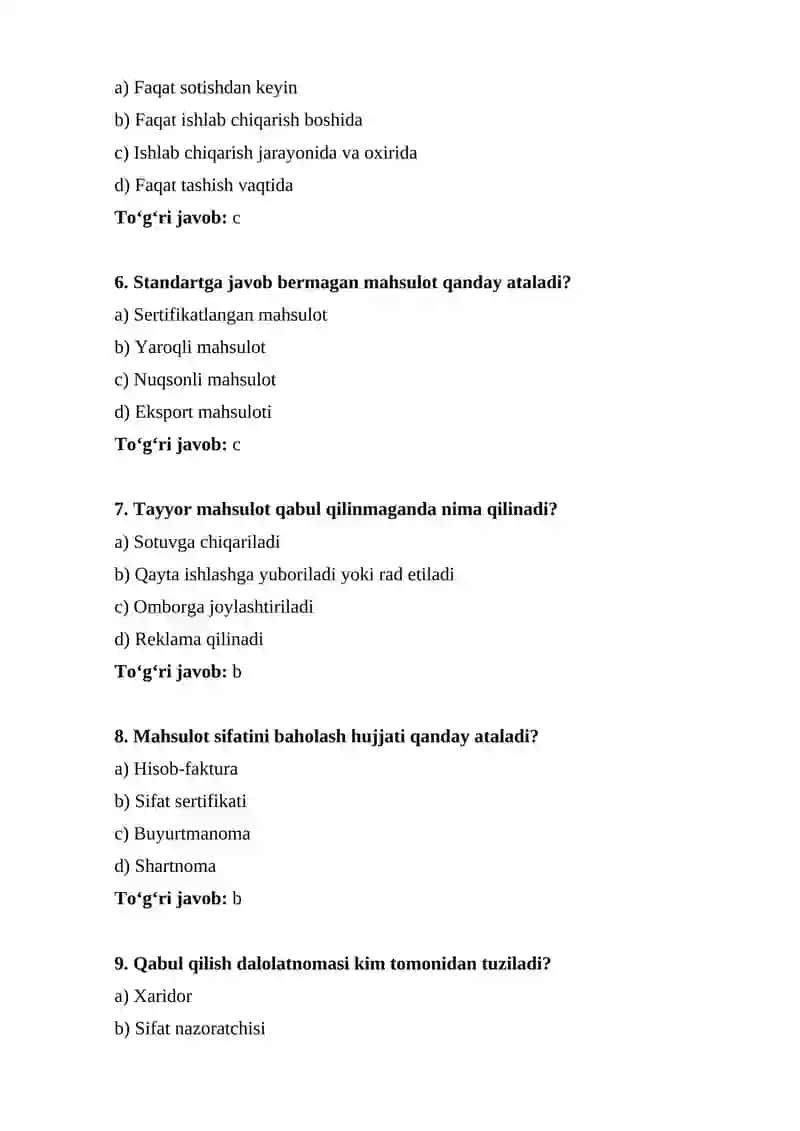 Mahsulot sifatini nazorat qilish 2
