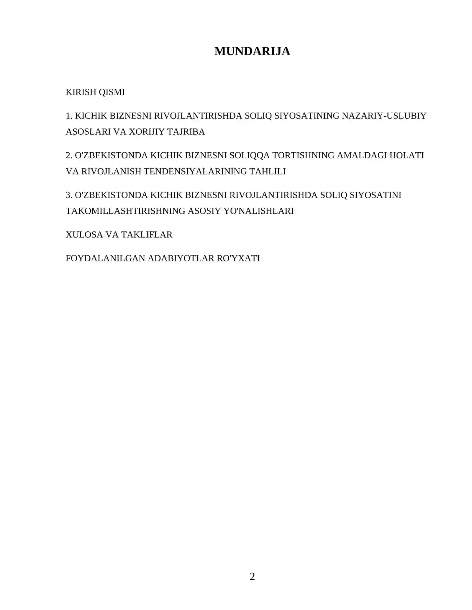 O‘zbekiston Respublikası soliq siyosatining kichik biznes va xususiy tadbirkorlikni rivojlantirishdagi o‘rni va ahamiyati 2