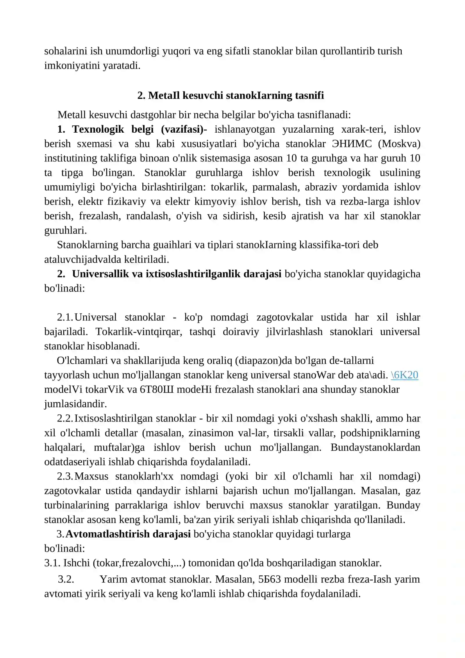 Metall kesuvchl stanoklar va ularning tasnifi 2