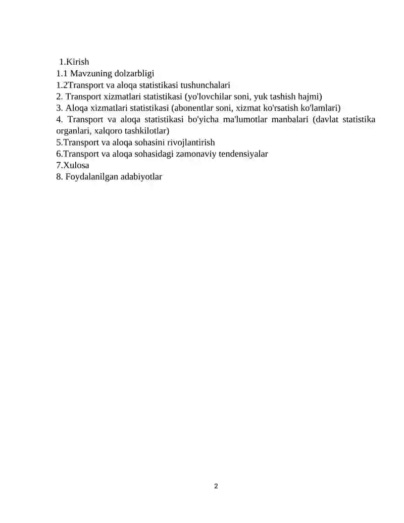 Transport va Aloqa Statistikasi 2