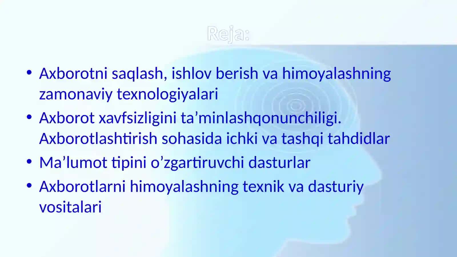 Axborotni saqlash, ishlov berish va himoyalashning zamonaviy texnologiyalari 2