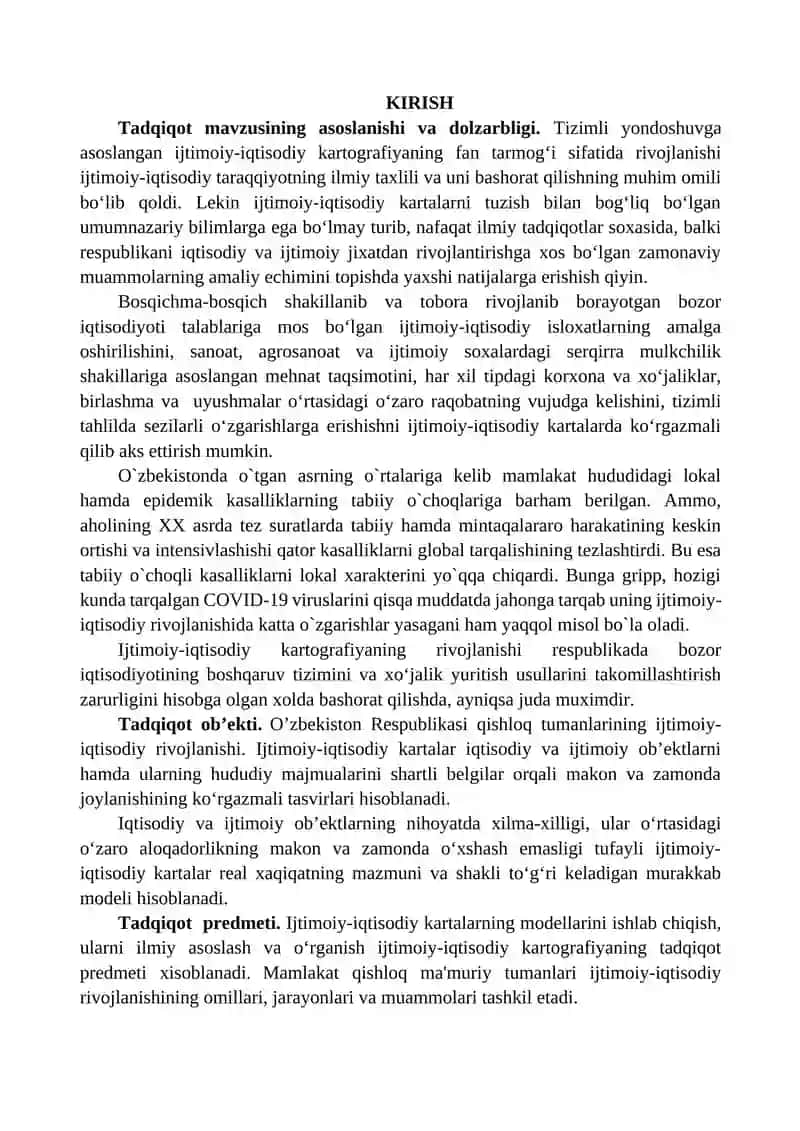 QISHLOQ, MA'MURIY TUMANLARNING YIRIK MASSHTABLI IJTIMOIY-IQTISODIY KARTALARINI TUZISH 2