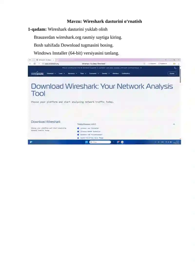 Wireshark dasturini o'rnatish 2