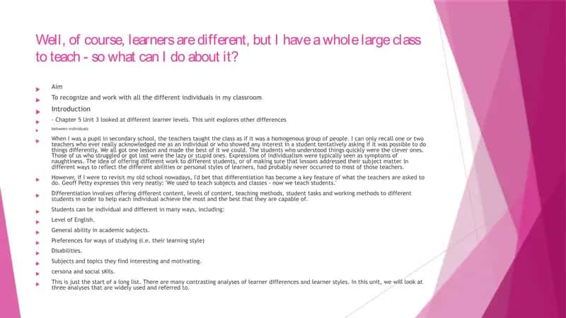 Recognizing and Working with Individual Learners 2
