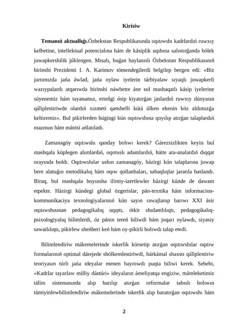 PEDAGOGIKALÍQ SHEBERLIK HAQQÍNDA TÚSINIK 2