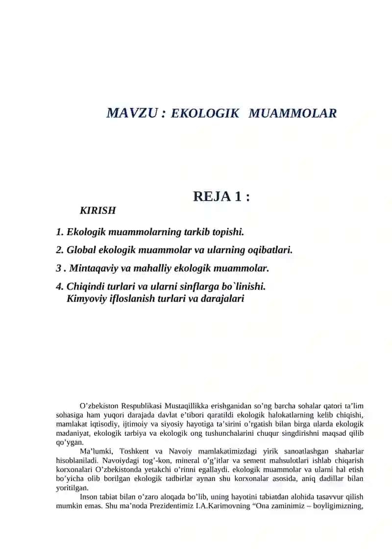 EKOLOGIK MUAMMOLAR 2