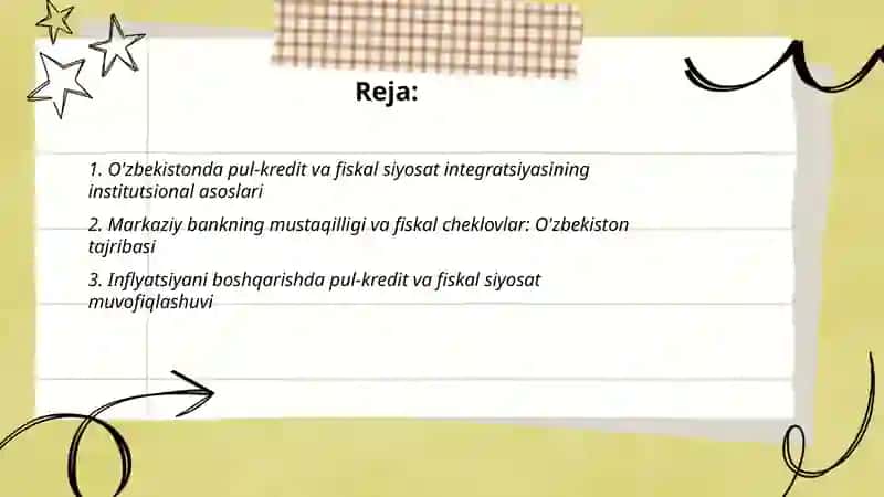 Pul-kredit va fiksal siyosatning muvofiqlashtirilishi: O'zbekiston amaliyoti 2