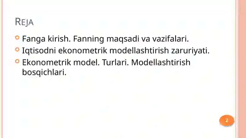 Ekonometrik modellashtirish asoslari 2