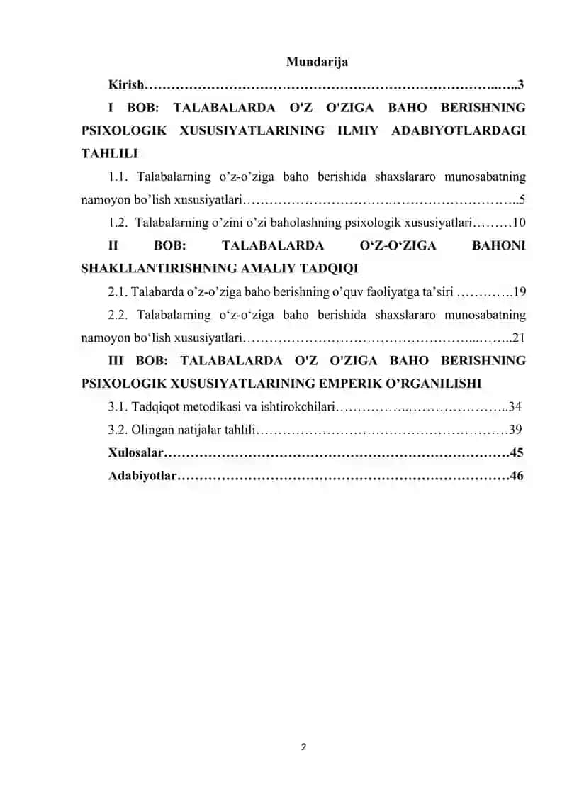 TALABALARDA O'Z O'ZIGA BAHO BERISHNING PSIXOLOGIK XUSUSIYATLARI. 2