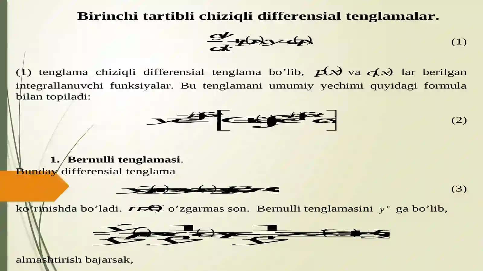Birinchi tartibli сhiziqli differensial tenglamalar 2