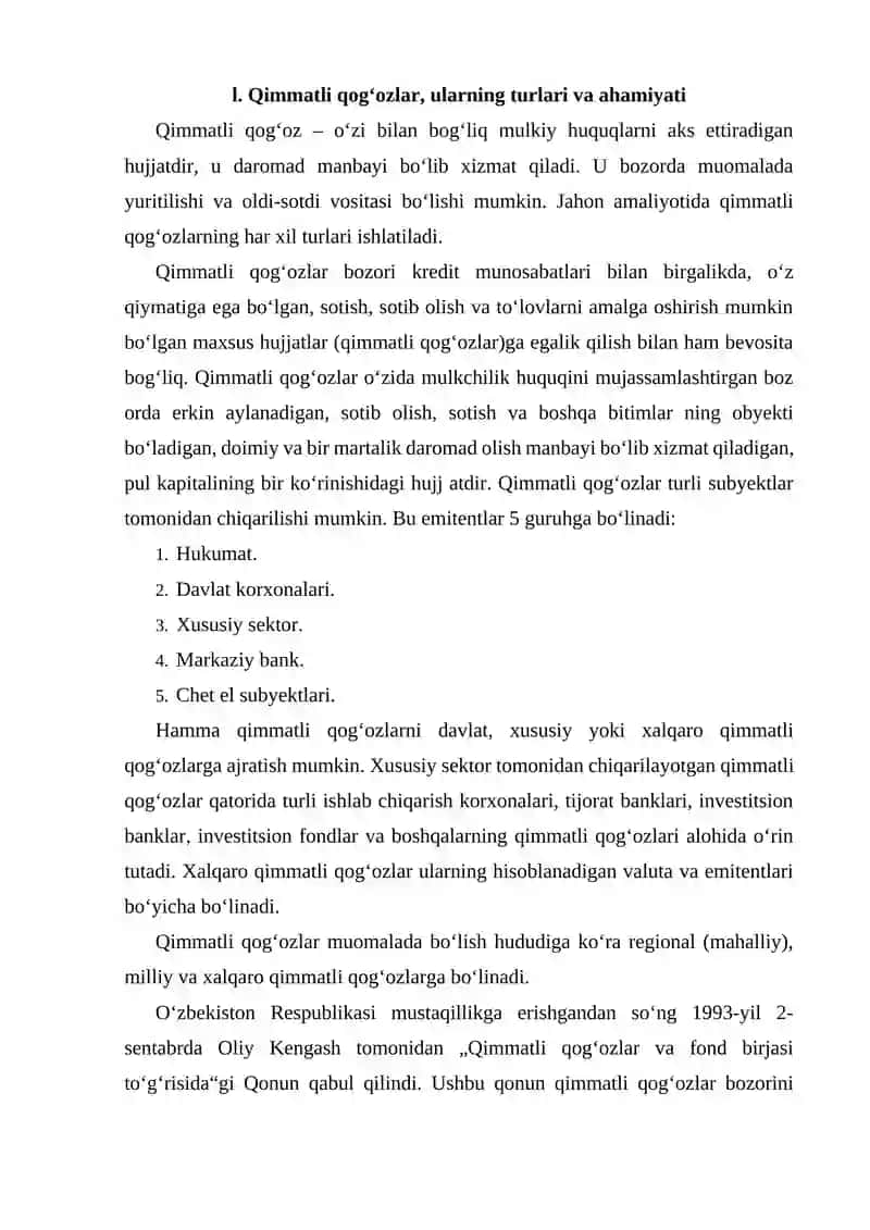 Qimmatli qog‘ozlar 2