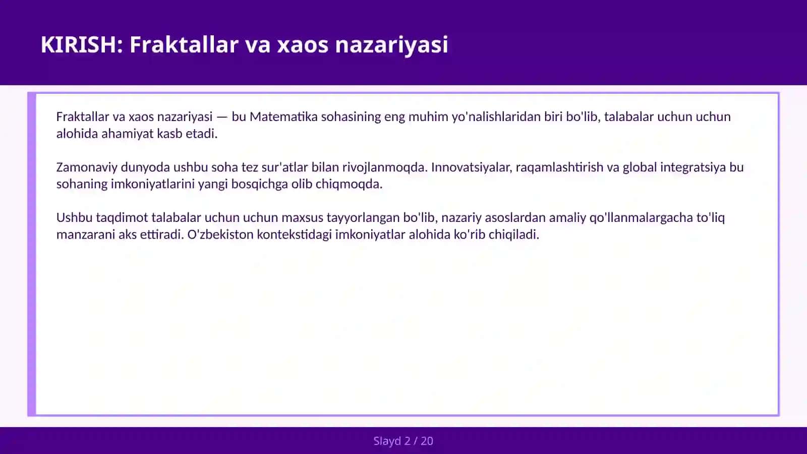 FRAKTALLAR VA XAOS NAZARIYASI 2