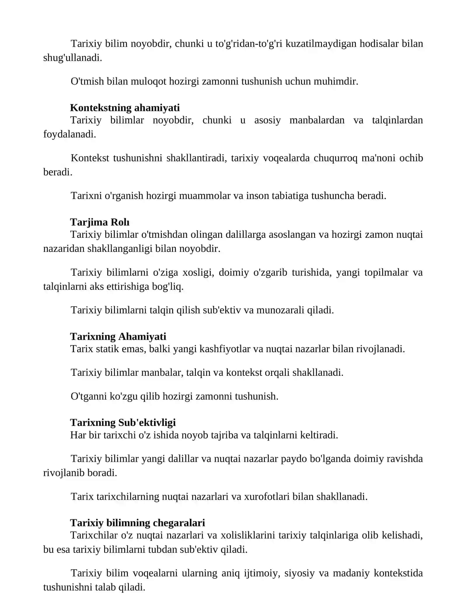 Tarixiy bilishning oʻziga xosligi 2