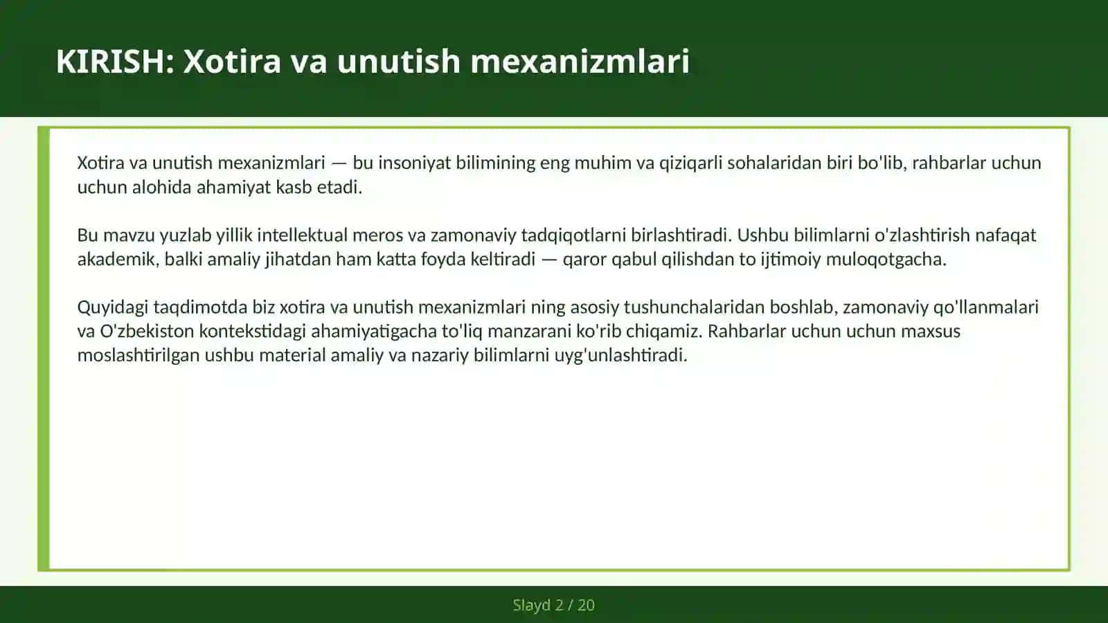 Xotira va unutish mexanizmlari 2
