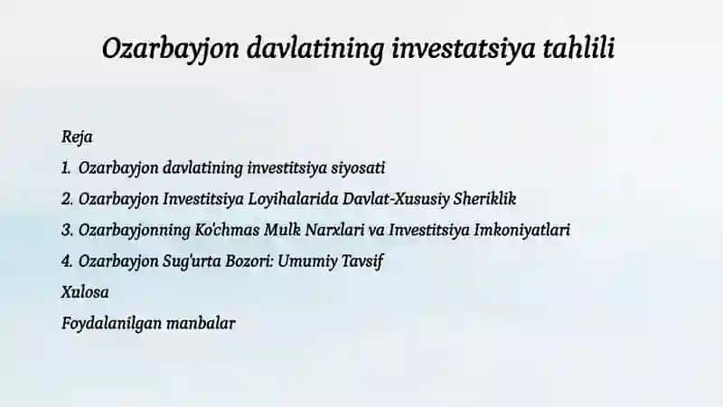 Ozarbayjon investitsiyasi 2
