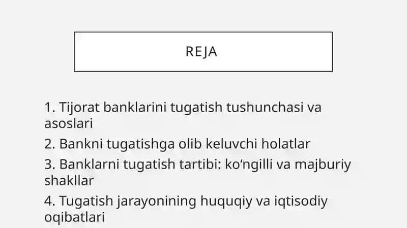 Tijorat banklarini tugatish tartibi 2