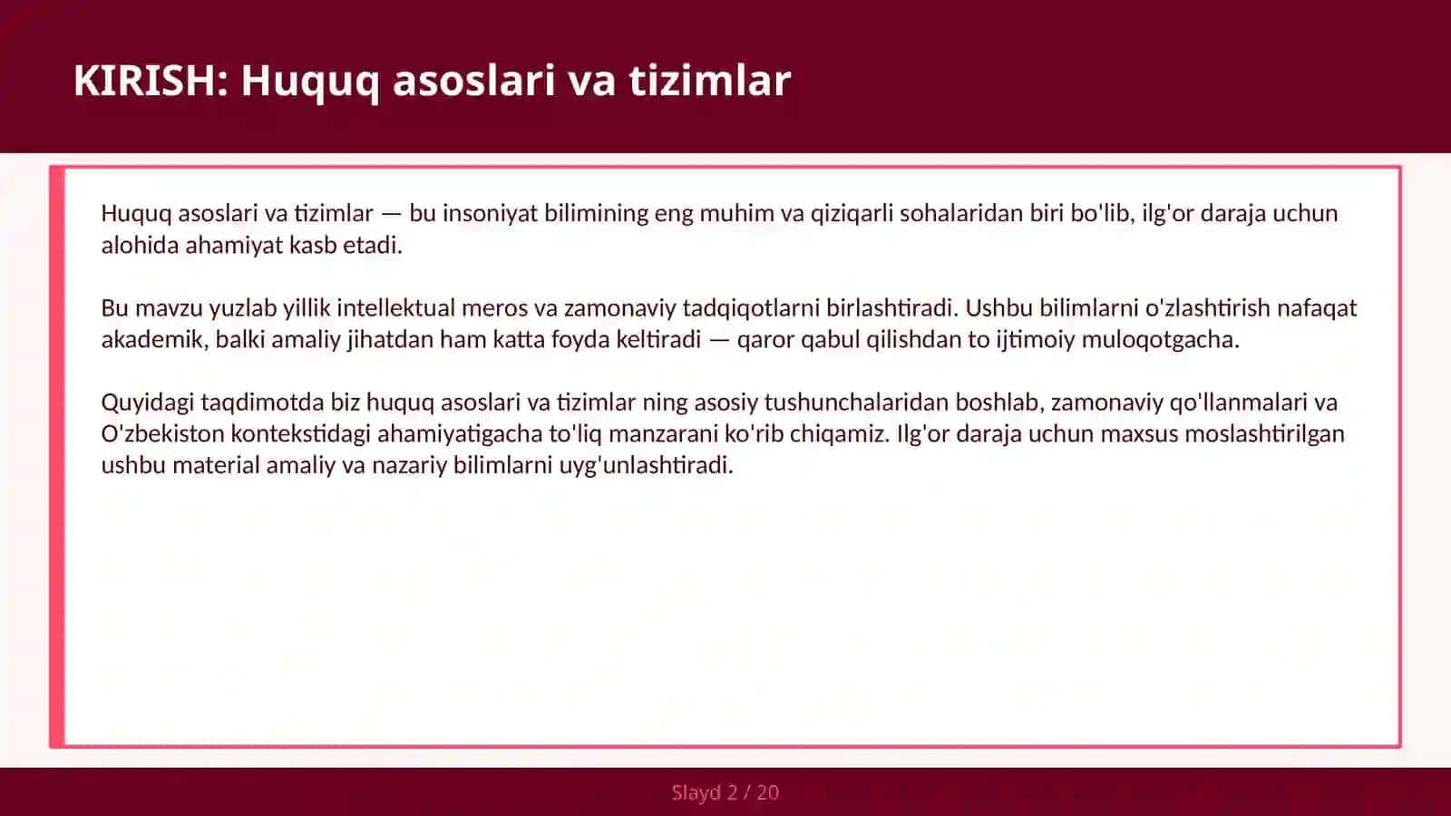 Huquq asoslari va tizimlar 2