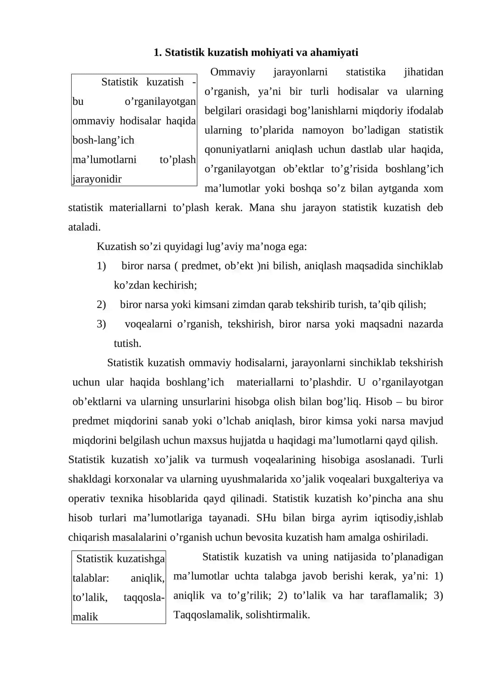 Statistik kuzatish uslubiyati 2