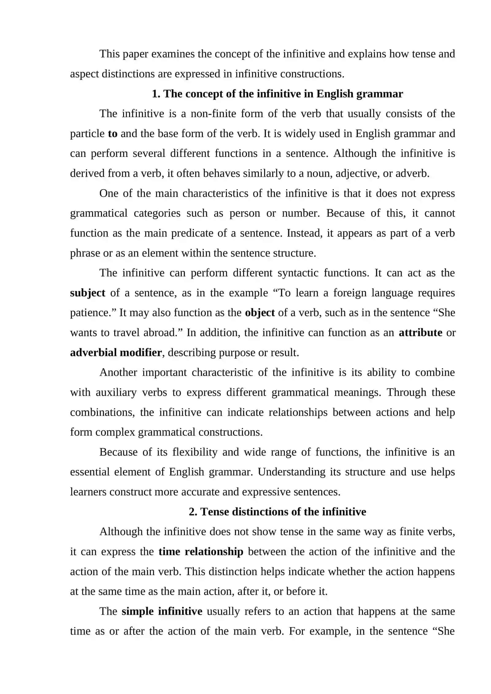 The Tense–Aspect Distinction of the Infinitive 2