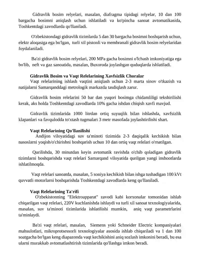 Gidravlik bosim va vaqt relelari 2