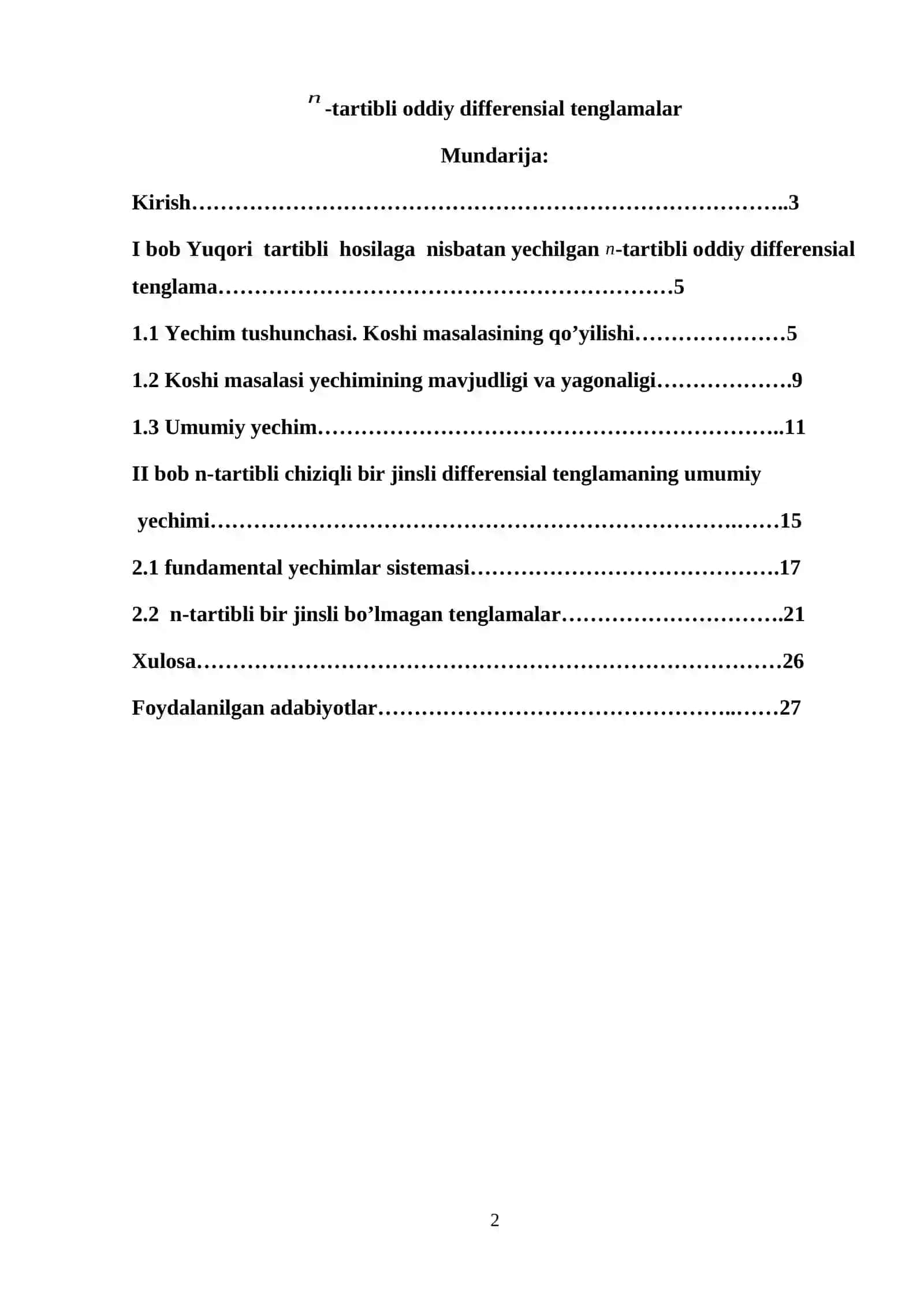 Tartibli Oddiy Differensial Tenglamalar 2