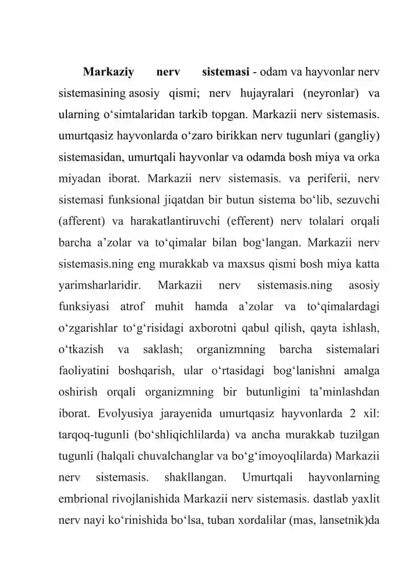 UMURTQALILAR MARKAZIY ASAB TIZIMINING TUZILISHI VA VAZIFASI. 2