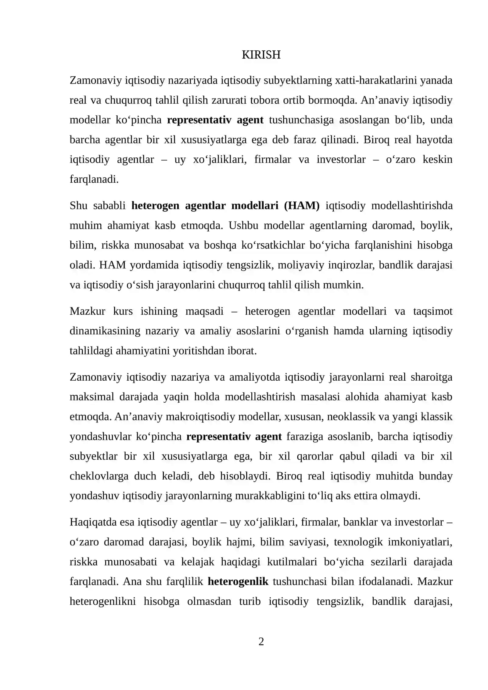 HETEROGEN AGENTLAR MODELLARI (HAM) VA TAQSIMOT DINAMIKASI 2