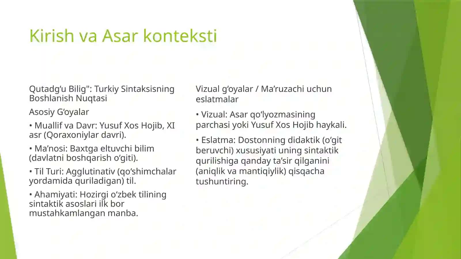 QUTADG‘U BILIG" SINTAKSI: XI ASR TIL QURILISHI 2