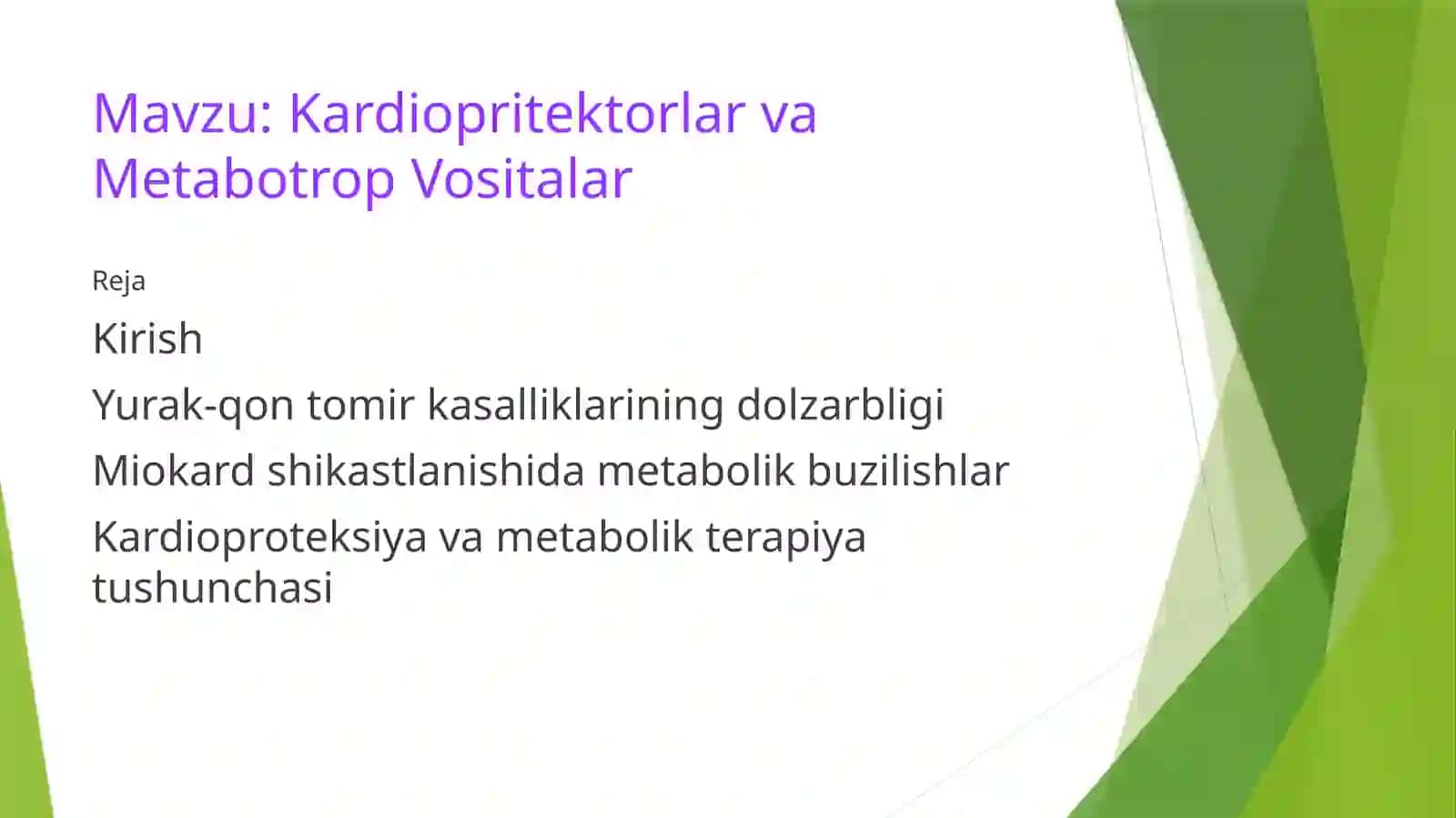 Kardiopritektorlar va Metabotrop Vositalar 2
