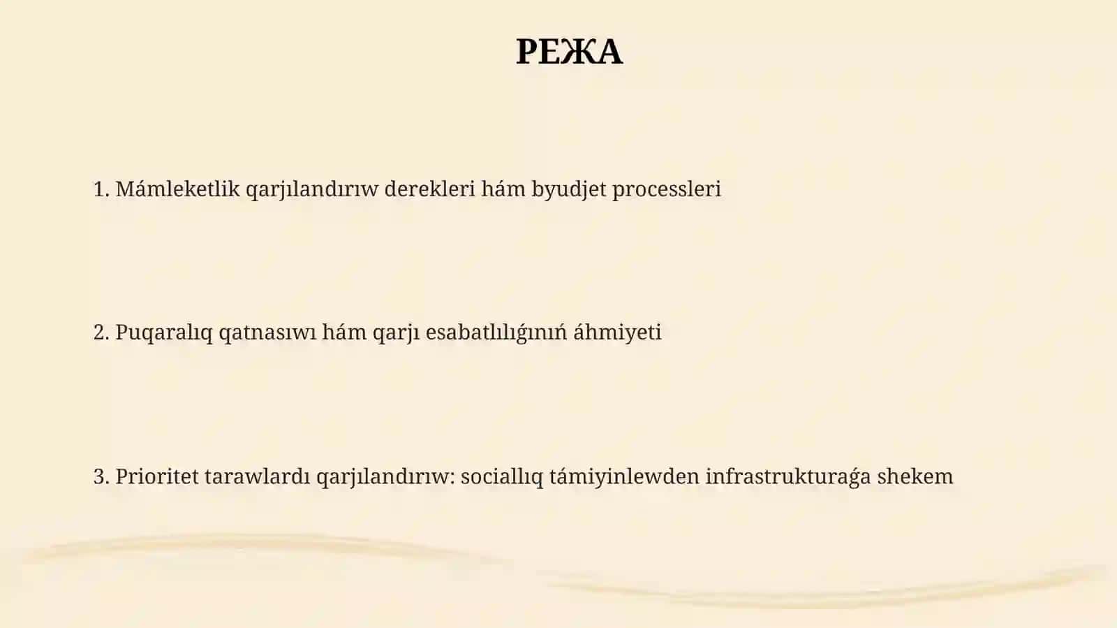 Mamleket finansina kirisiw 2