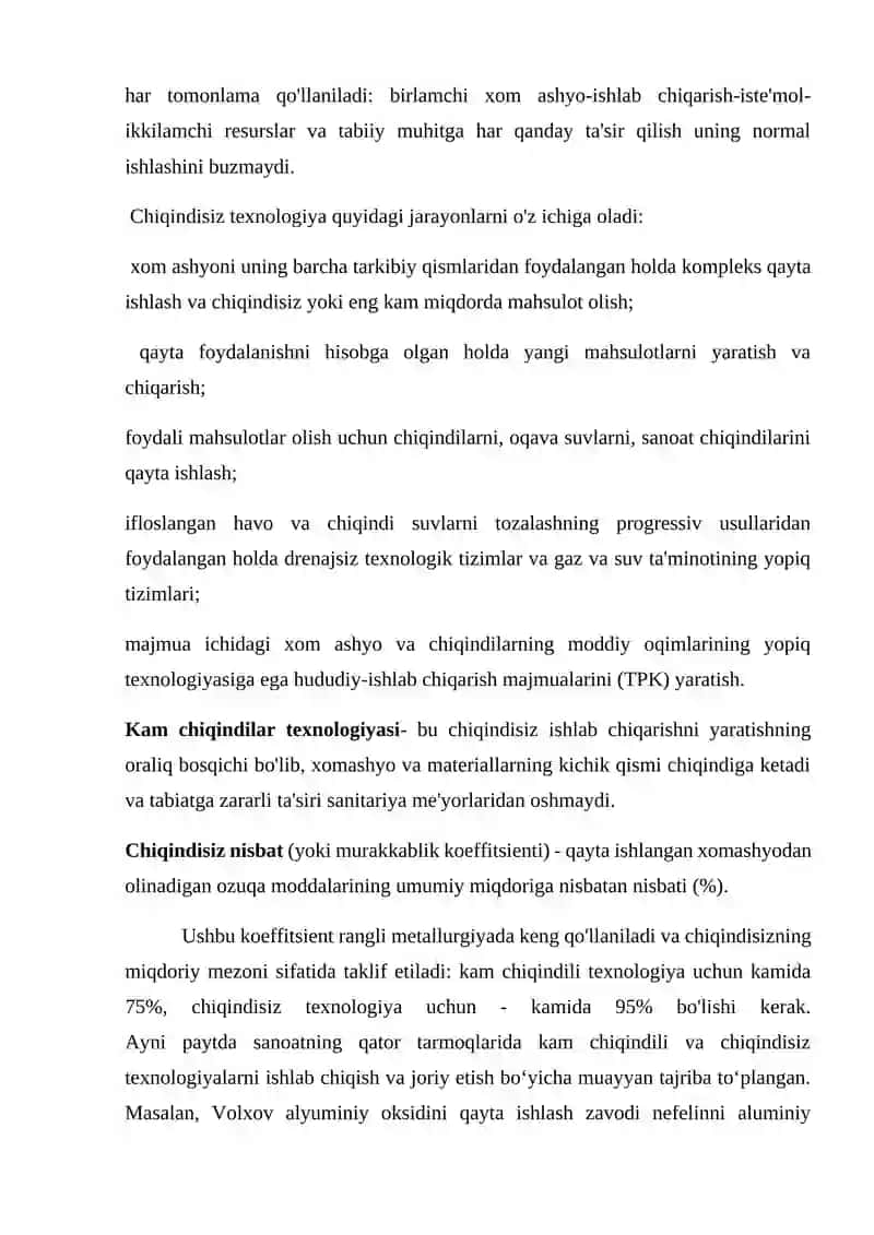 Kam chiqindili va chiqindisiz texnologiyalar 2
