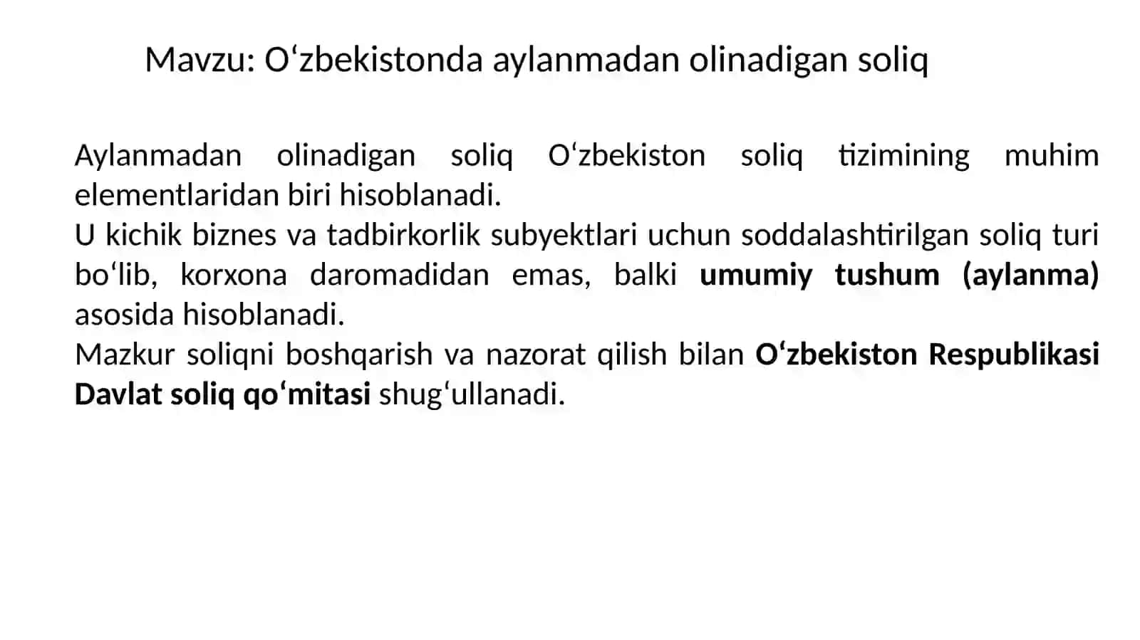 O'zbekistonda aylanmadan olinadigan soliqlar 2