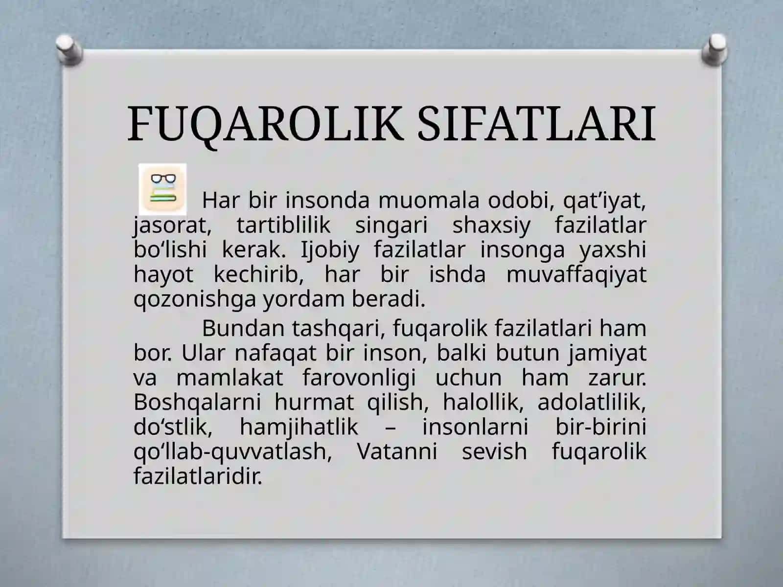 Fuqarolik sifatlari. 4-sinf tarbiya 2