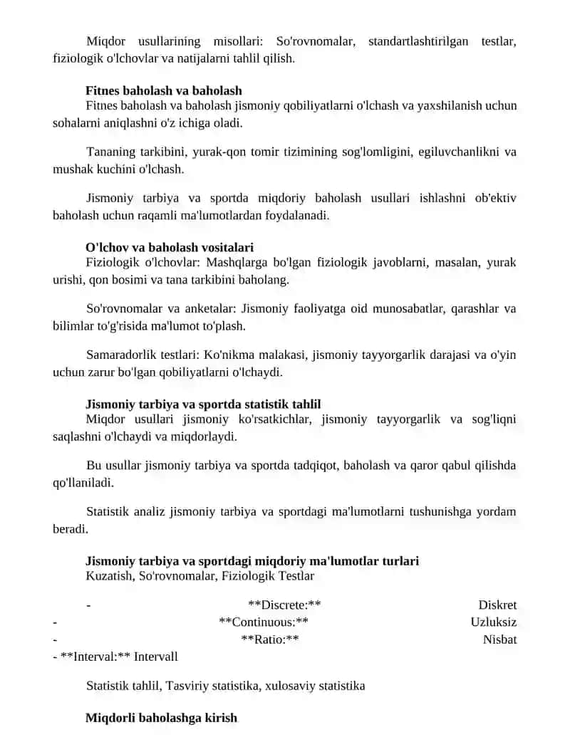 Jismoniy tarbiya va sportda sifat koʻrsatkichlarini miqdoriy baholash usullari 2