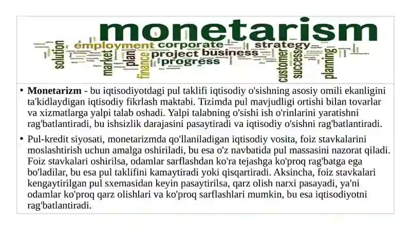 MONETARIZM NAZARIYASI 2