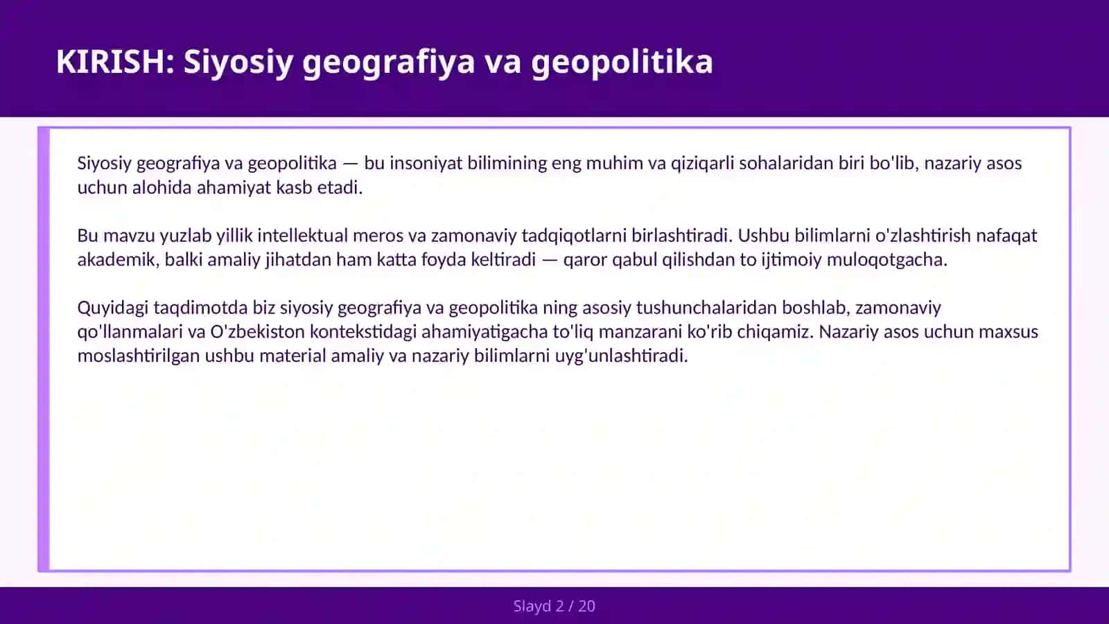 SIYOSIY GEOGRAFIYA VA GEOPOLITIKA 2